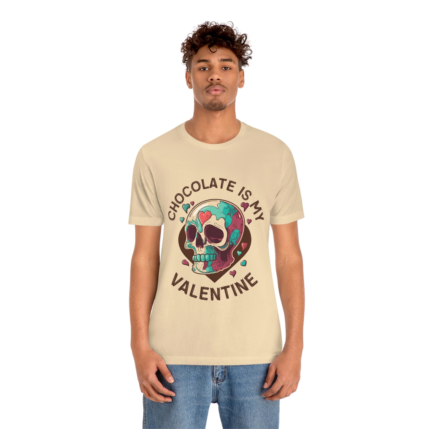 Chocolate Is My Friend My Valentine Skull Unisex Jersey Short Sleeve Tee