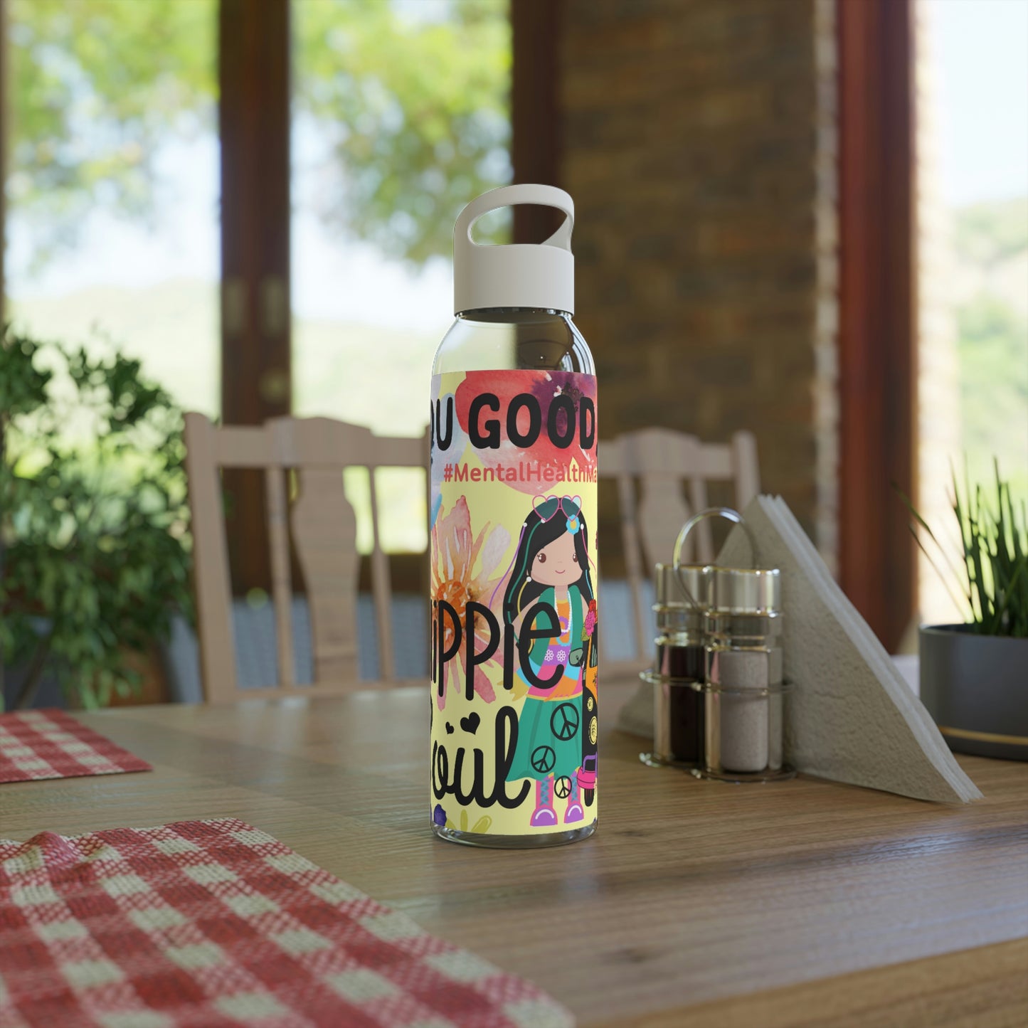 You Good Sis ? Mental Health Awareness Hippie Chic , Yellow Background Sky Water Bottle