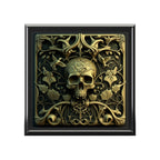 Beautifully Designed Silver Metal Style Grey And Rustic Black Background, Gothic Skull And Shoulders Jewelry Box Jewelry Box