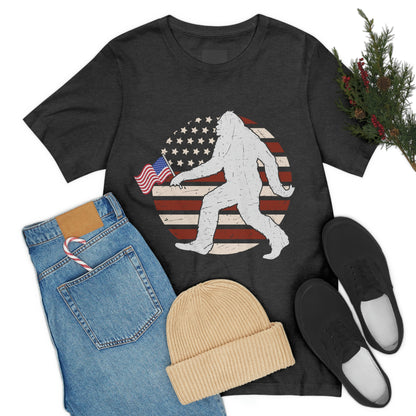 Big Foot American Flag, Fourth Of July 4th Unisex Jersey Short Sleeve Tee