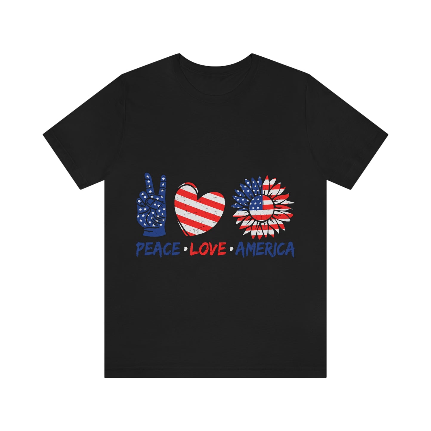 Peace Fingers , Love Heart , America Flag Design Unisex Jersey Short Sleeve Tee