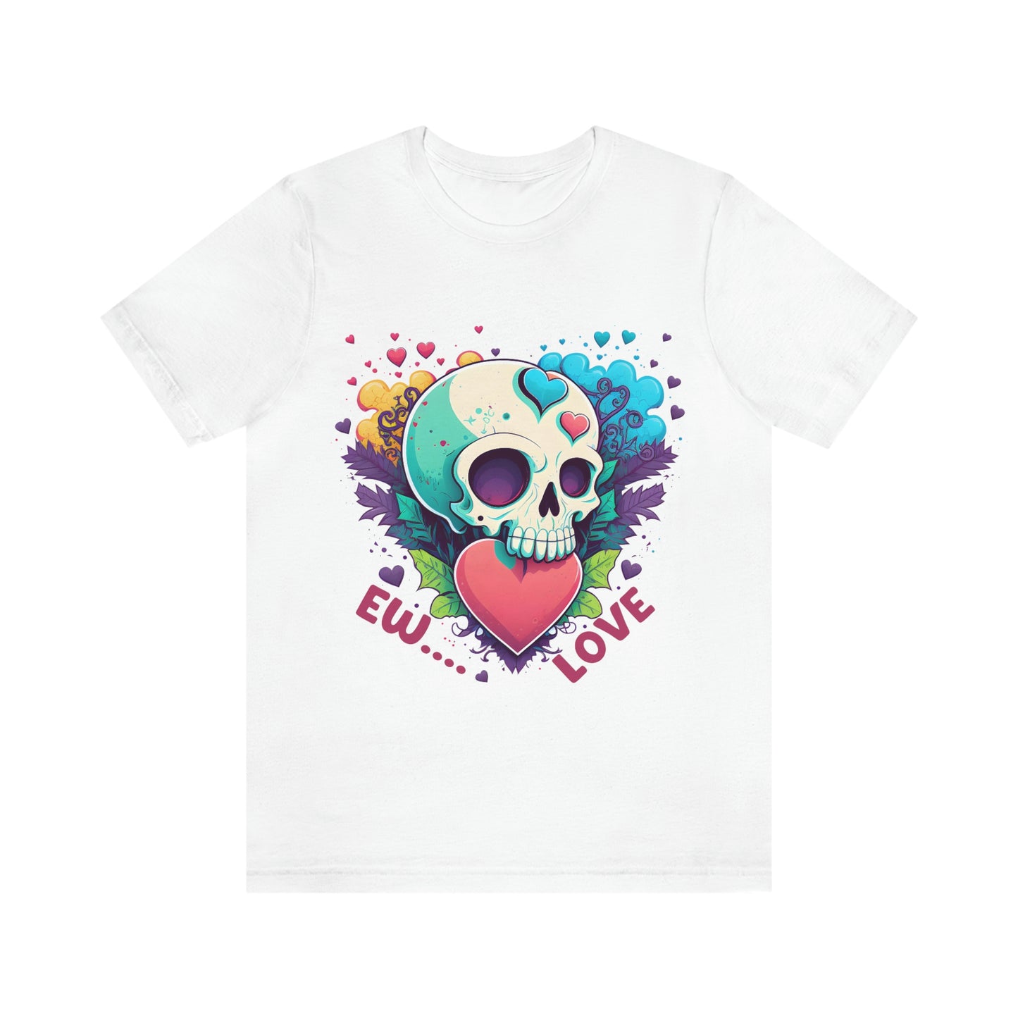 Ew Love Valentine Skull  With Pink And Blue Hearts Unisex Jersey Short Sleeve Tee