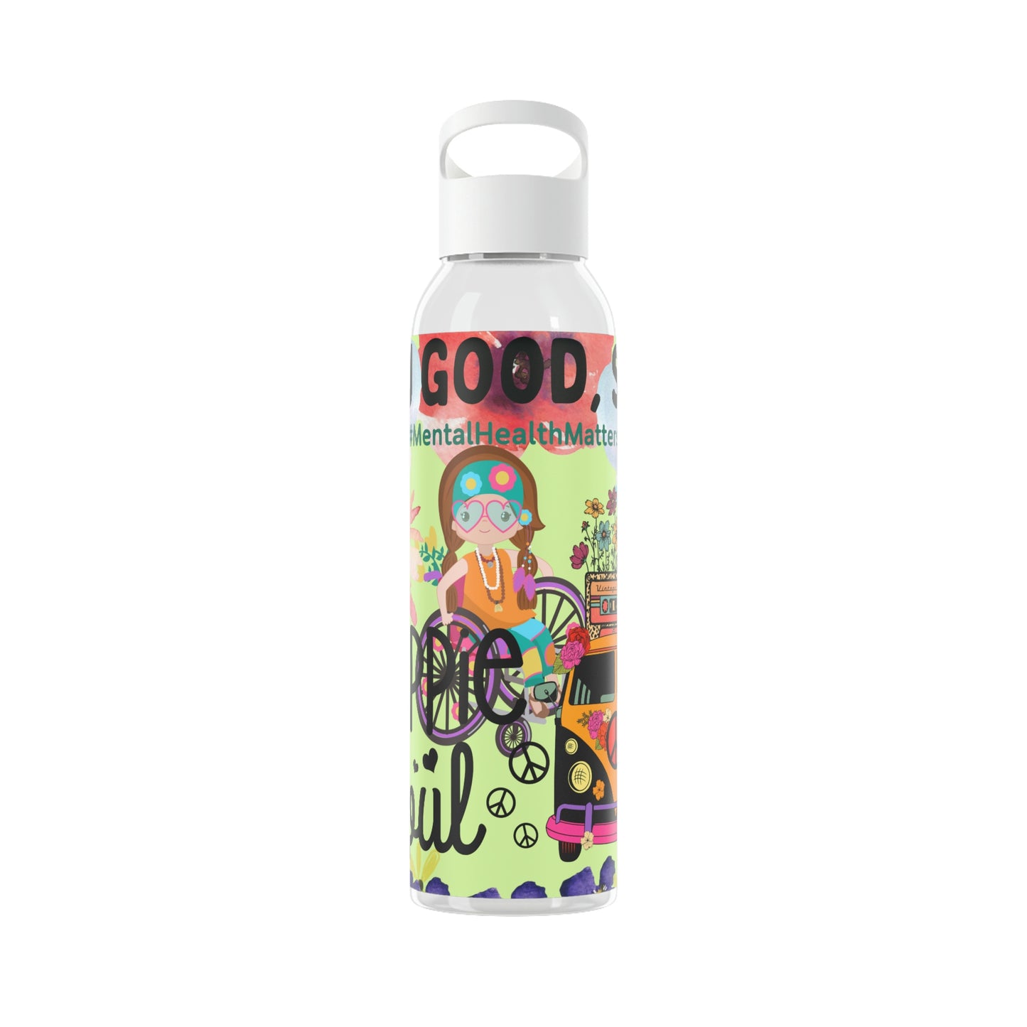 You Good Sis ? Mental Health Awareness Hippie Chic , Wheelchair Green Background Sky Water Bottle