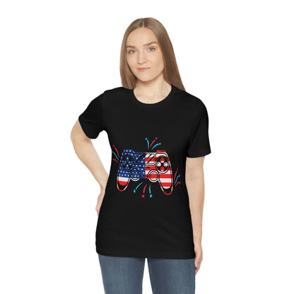 American Flag, Fourth Of July 4th , American Flag Game Controller Unisex Jersey Short Sleeve Tee