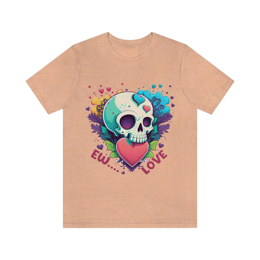 Ew Love Valentine Skull  With Pink And Blue Hearts Unisex Jersey Short Sleeve Tee