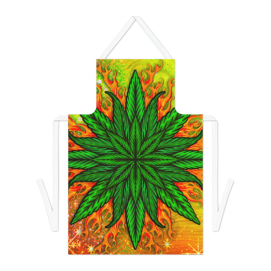 Pot Leaf Collage With Yellow Orange Background With Marijuana Pot Weed 420 Adult Apron