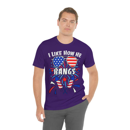 I Like How He Bangs American Flag, Fourth Of July 4th , American Flag Glasses Unisex Jersey Short Sleeve Tee