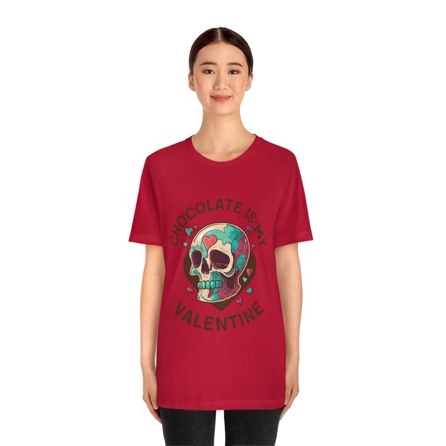 Chocolate Is My Friend My Valentine Skull Unisex Jersey Short Sleeve Tee