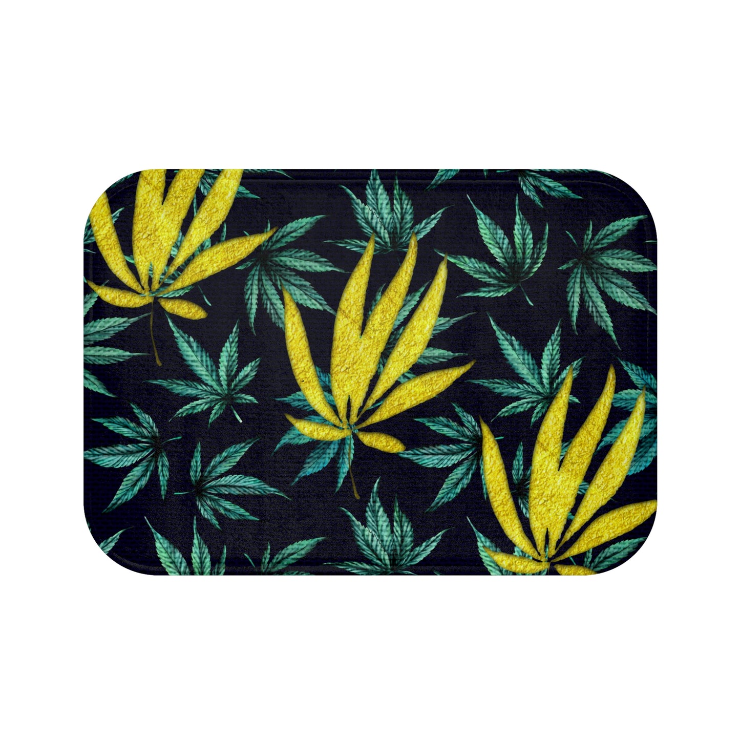 Large Gold Leaf Marijuana Pot Weed 420 With Green Leaf Background Bathmat
