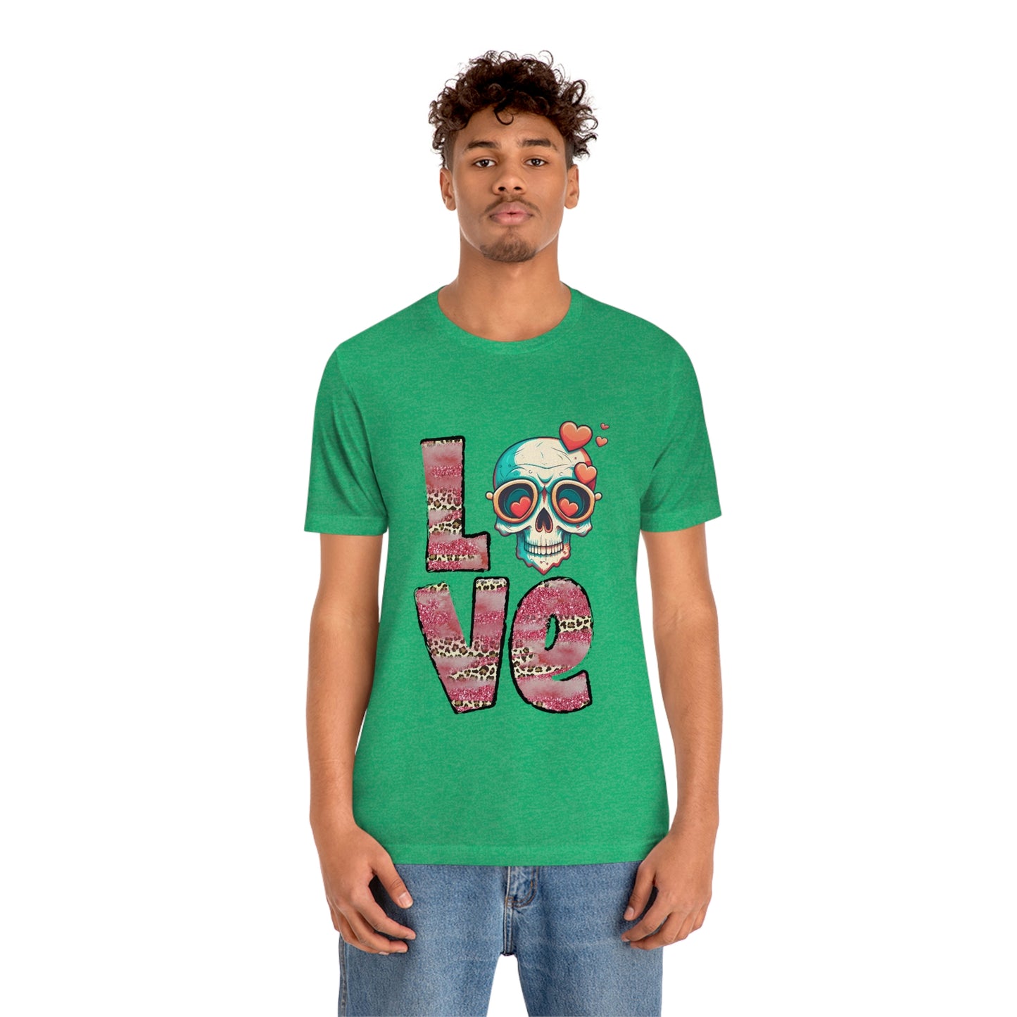 Love Valentine Skull With Red Roses Unisex Jersey Short Sleeve Tee