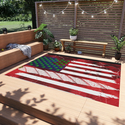 Flag Red, White And Blue Beautiful Red Background With Marijuana Pot Weed 420 Outdoor Rug