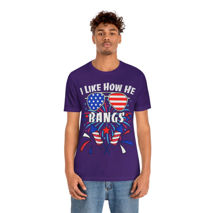 I Like How He Bangs American Flag, Fourth Of July 4th , American Flag Glasses Unisex Jersey Short Sleeve Tee