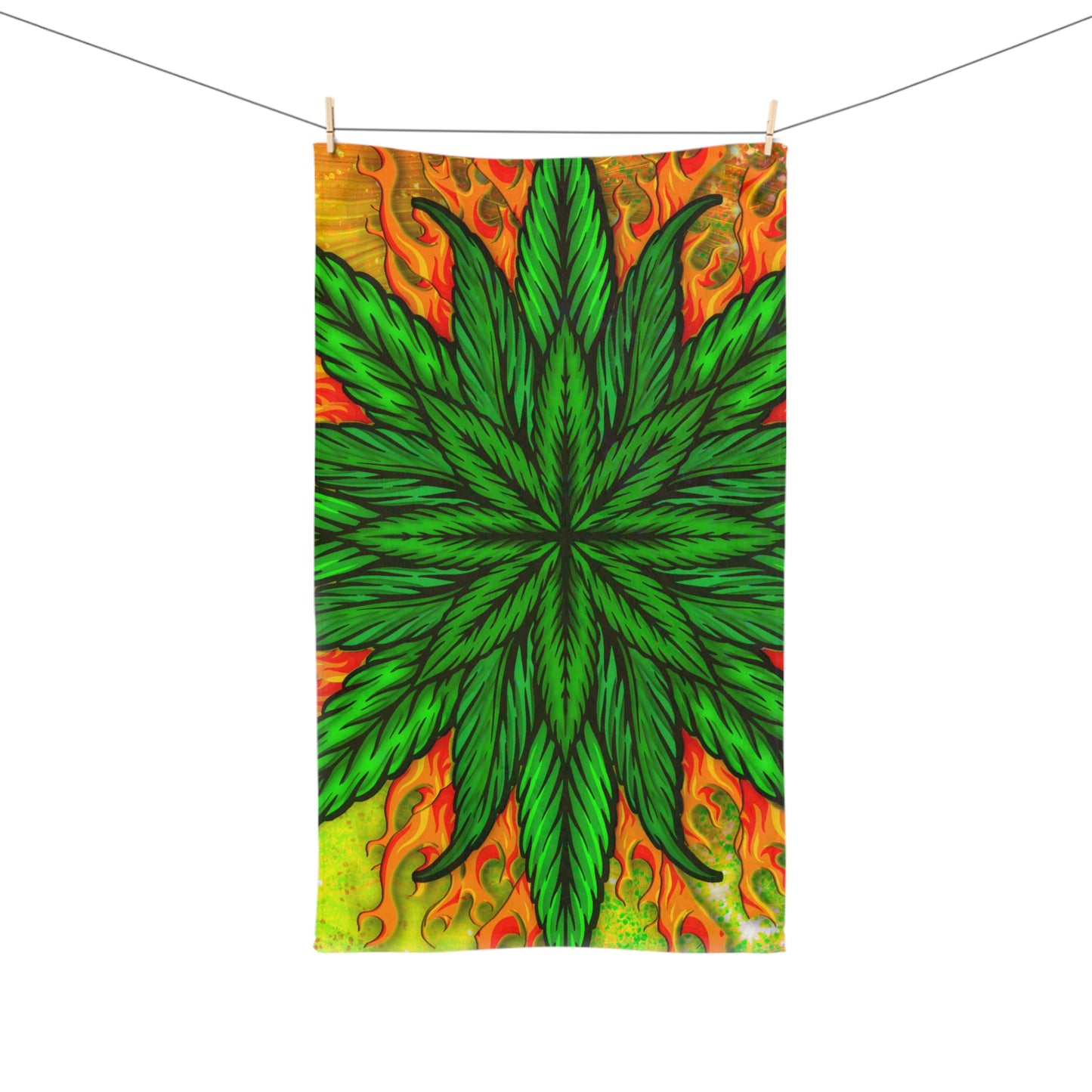 Pot Leaf Collage With Yellow Orange Background With Marijuana Pot Weed 420 Hand Towel