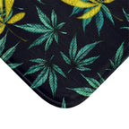 Large Gold Leaf Marijuana Pot Weed 420 With Green Leaf Background Bathmat