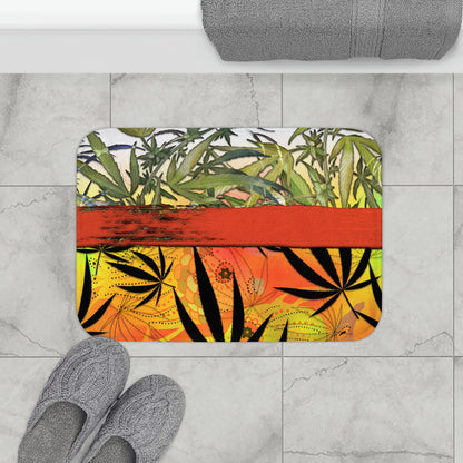 Beautiful Redish Orange Banded Marijuana 420 Pot Weed Leaf Bathmat