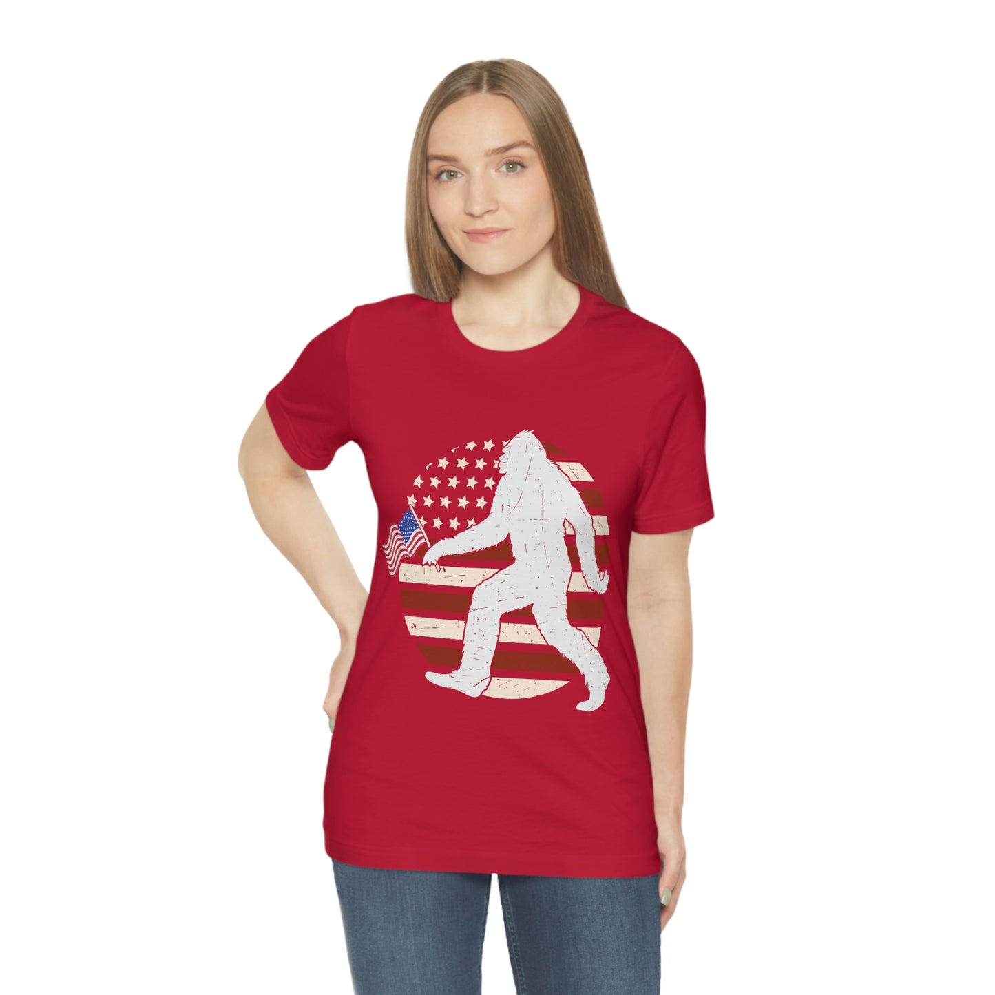 Big Foot American Flag, Fourth Of July 4th Unisex Jersey Short Sleeve Tee