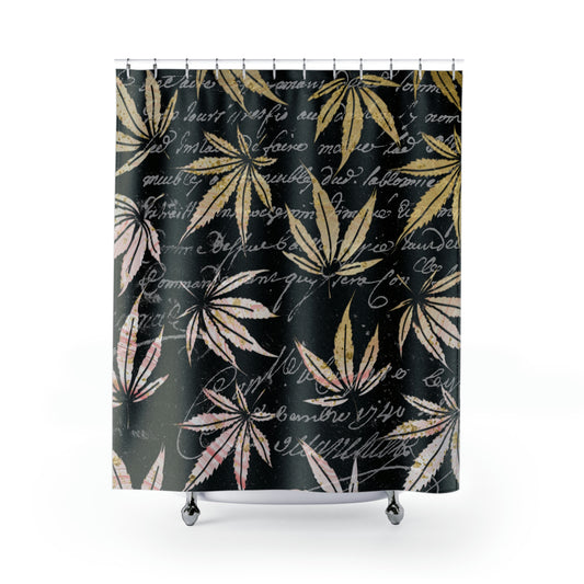 Gold And Black 420 Weed Marijuana Leaf Shower Curtains