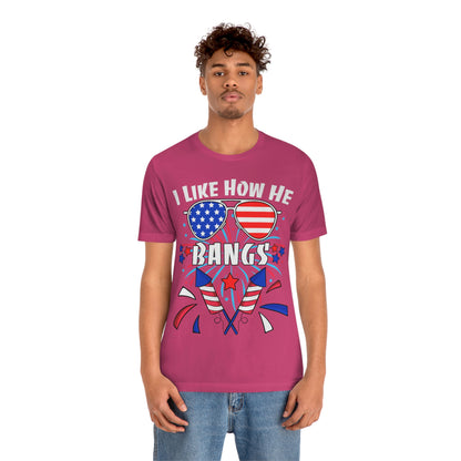 I Like How He Bangs American Flag, Fourth Of July 4th , American Flag Glasses Unisex Jersey Short Sleeve Tee