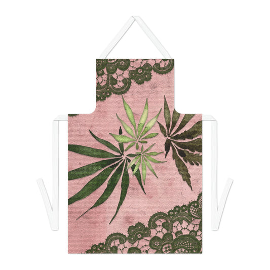 Grey Lace Gorgeous Pink Designed Marijuana 420 Weed Leaf Adult Apron