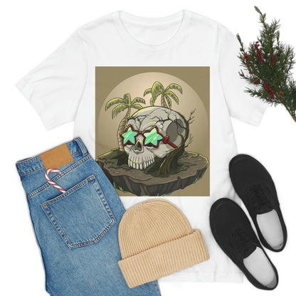 Tropical Island & Skull, Unisex Jersey Short Sleeve Tee