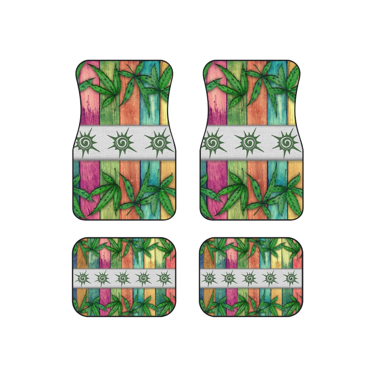 Beautiful Pink Blue Purple Multicolored 420 Weed Pot Marijuana Leaf Car Mats (Set of 4)