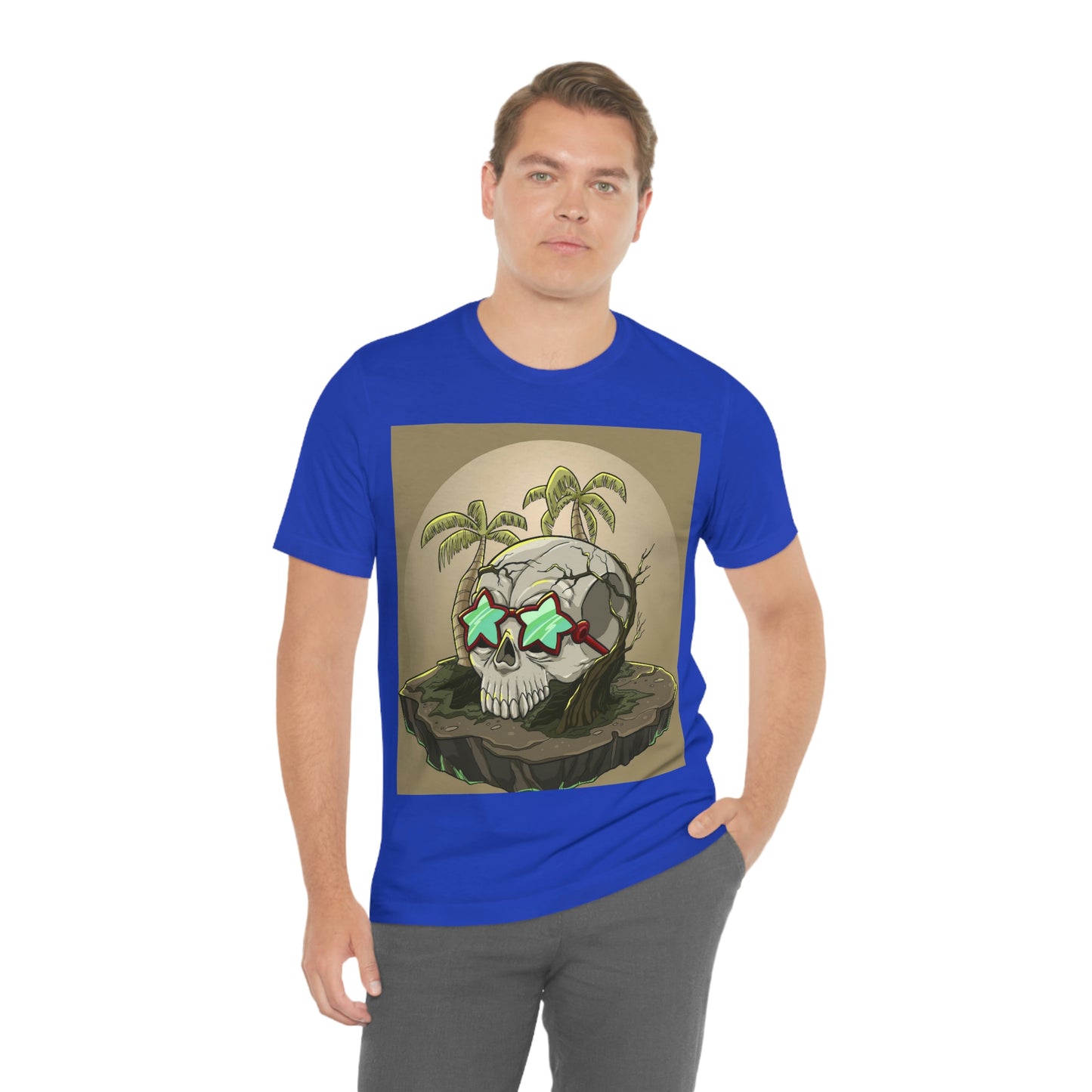 Tropical Island & Skull, Unisex Jersey Short Sleeve Tee