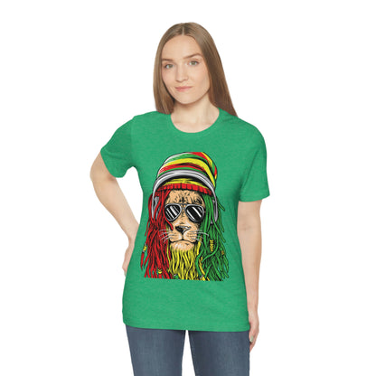 Reggae Lion With Dread locks with Hat, Unisex Jersey Short Sleeve Tee