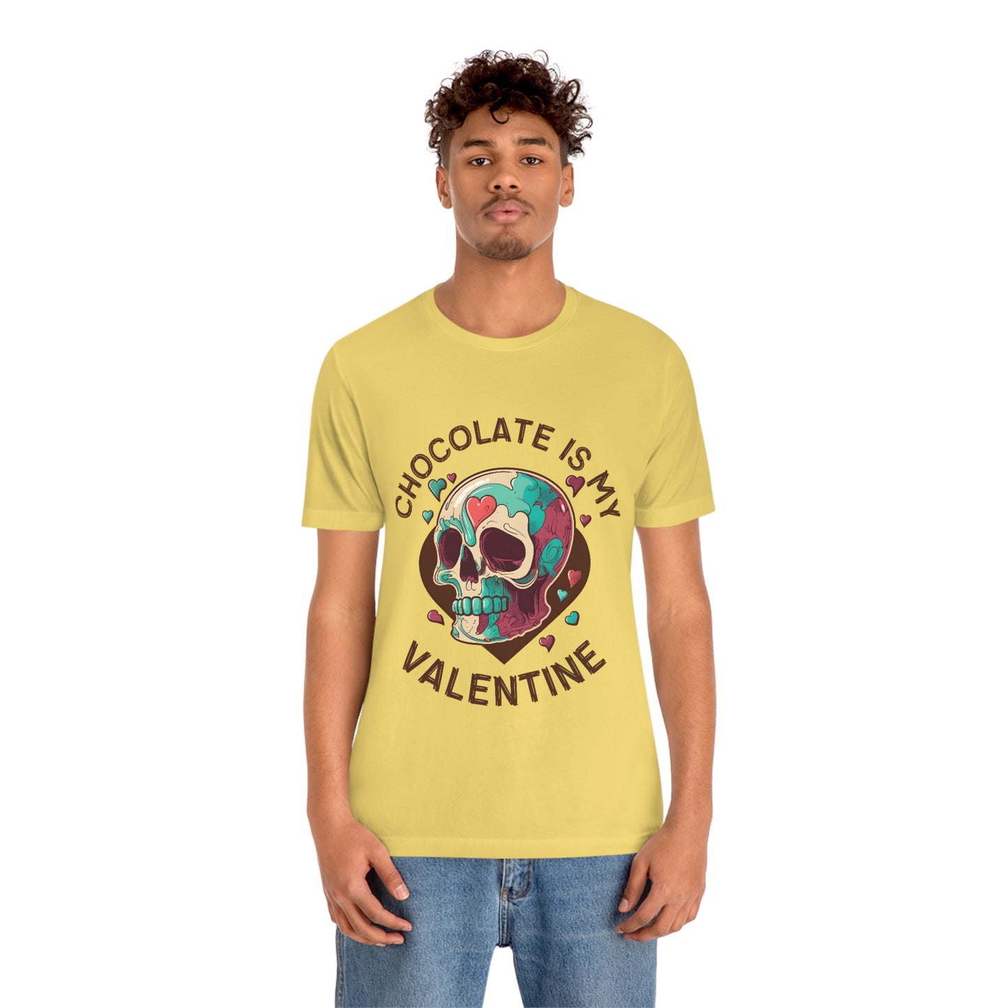 Chocolate Is My Friend My Valentine Skull Unisex Jersey Short Sleeve Tee