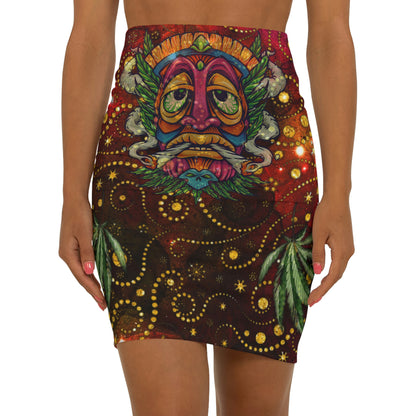 Groovy Island Man Smoking With Marijuana Pot Weed 420 Hands Women's Mini Skirt (AOP)