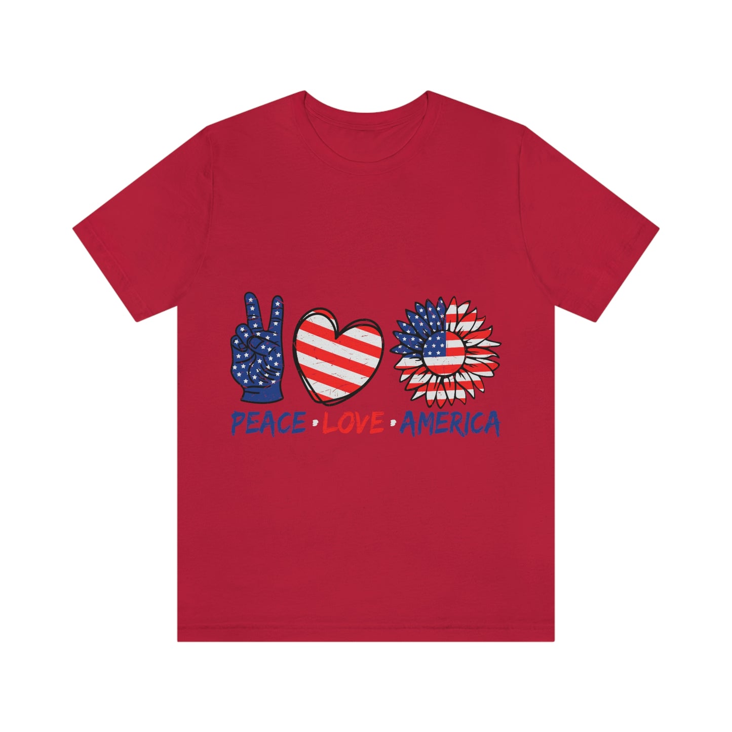 Peace Fingers , Love Heart , America Flag Design Unisex Jersey Short Sleeve Tee