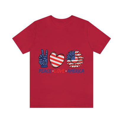 Peace Fingers , Love Heart , America Flag Design Unisex Jersey Short Sleeve Tee