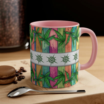 Beautiful Multicolored Pot, Weed, Marijuana Leaf Accent Coffee Mug, 11oz