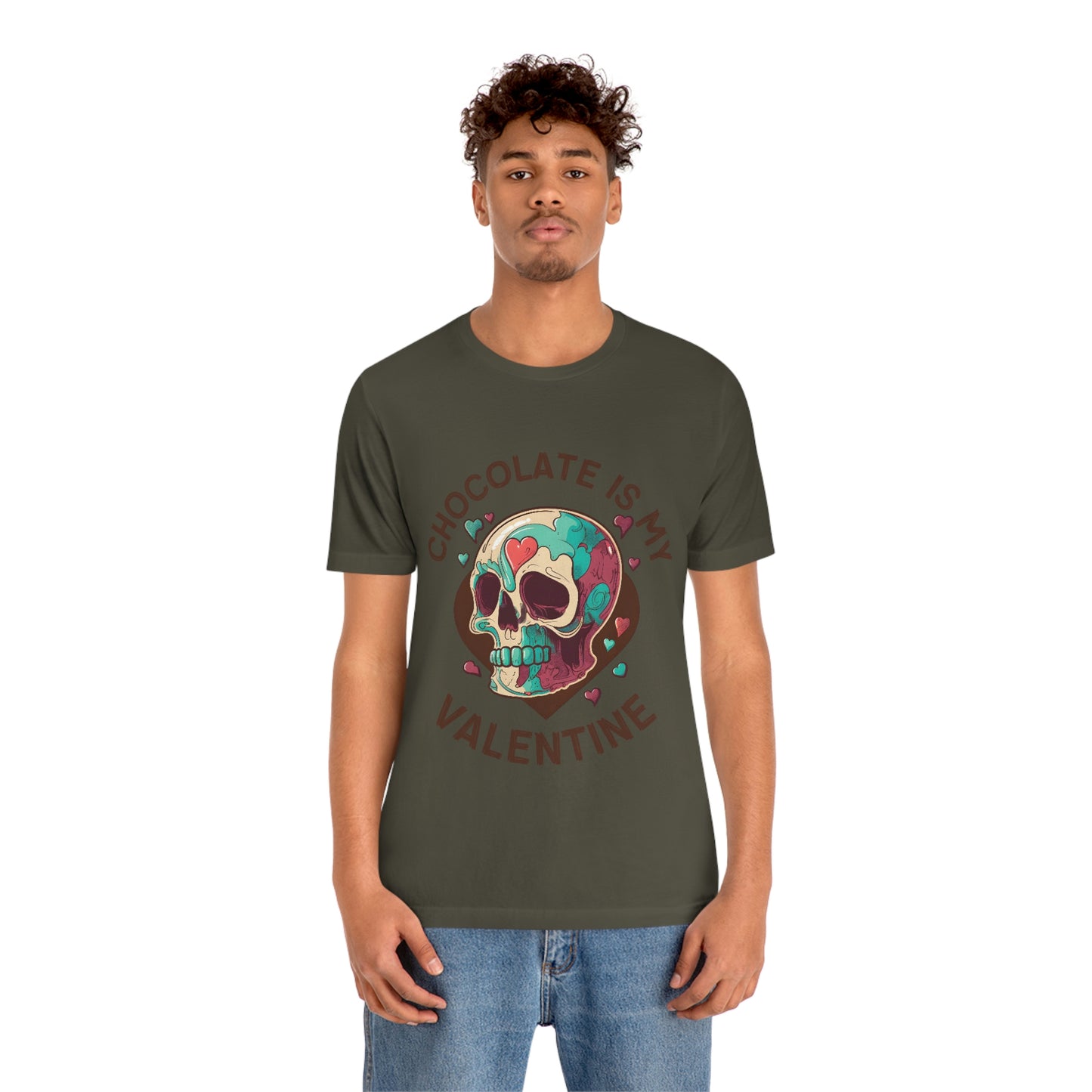 Chocolate Is My Friend My Valentine Skull Unisex Jersey Short Sleeve Tee