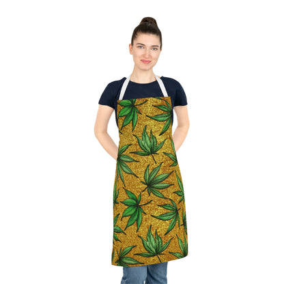 Gold And Green Marijuana Pot Weed Leaf With Gold Background 420 Adult Apron