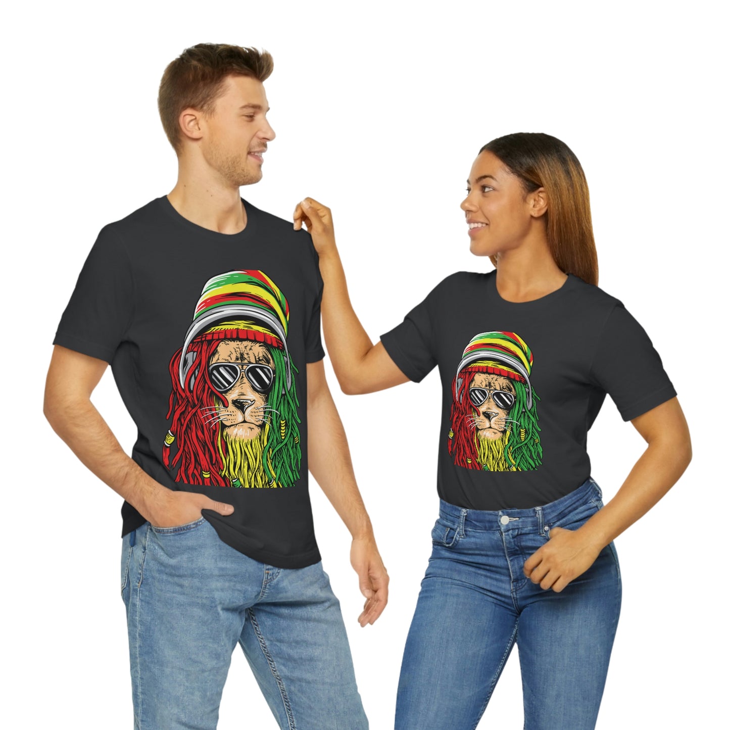 Reggae Lion With Dread locks with Hat, Unisex Jersey Short Sleeve Tee