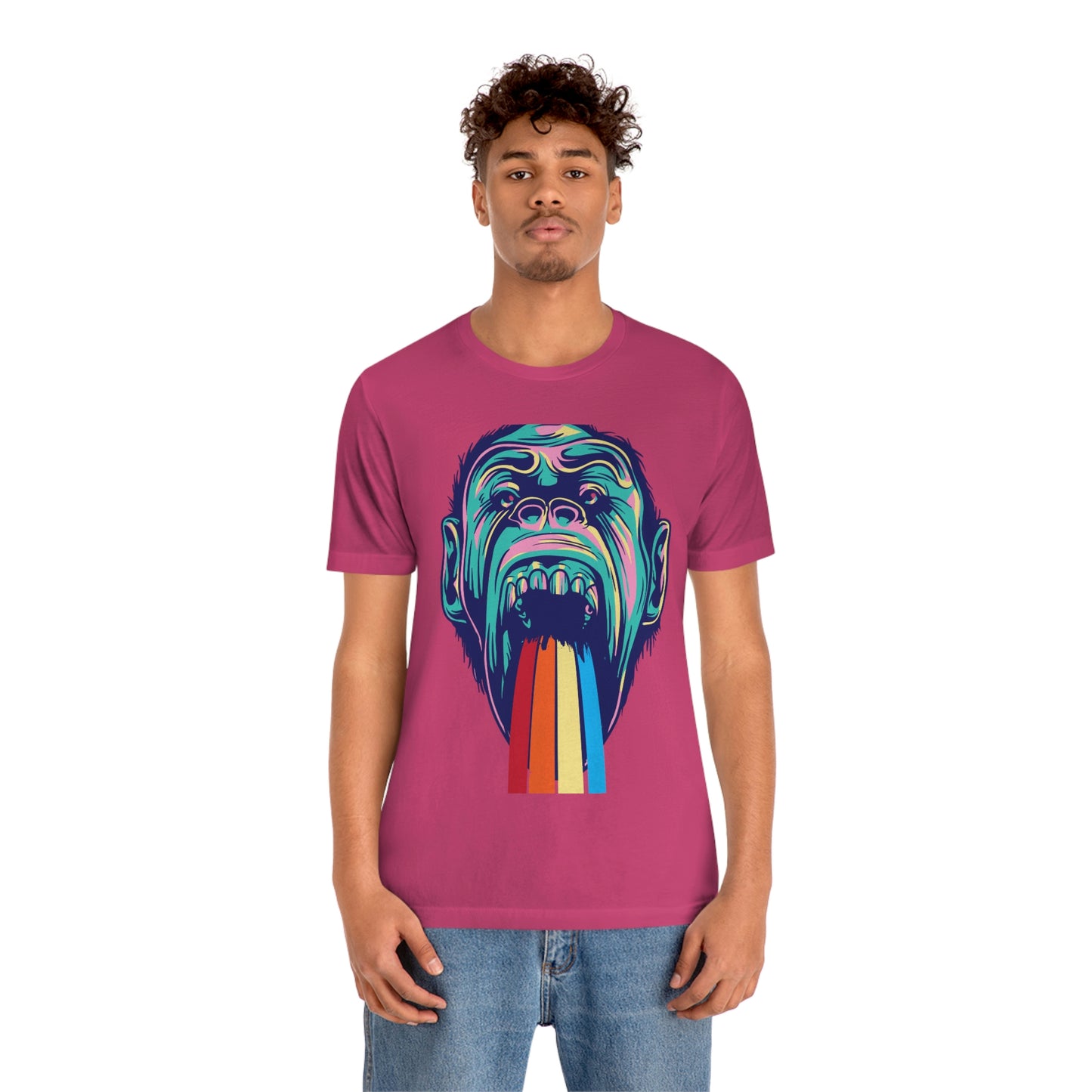 Color Ape Pouring flowing Rainbow Out His Mouth, Unisex Jersey Short Sleeve Tee