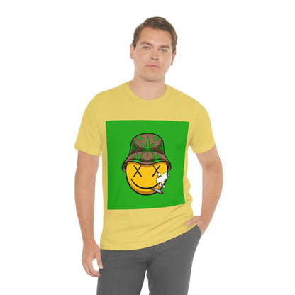 Blazed Happy Face With Hat & Pot Leafs, Unisex Jersey Short Sleeve Tee