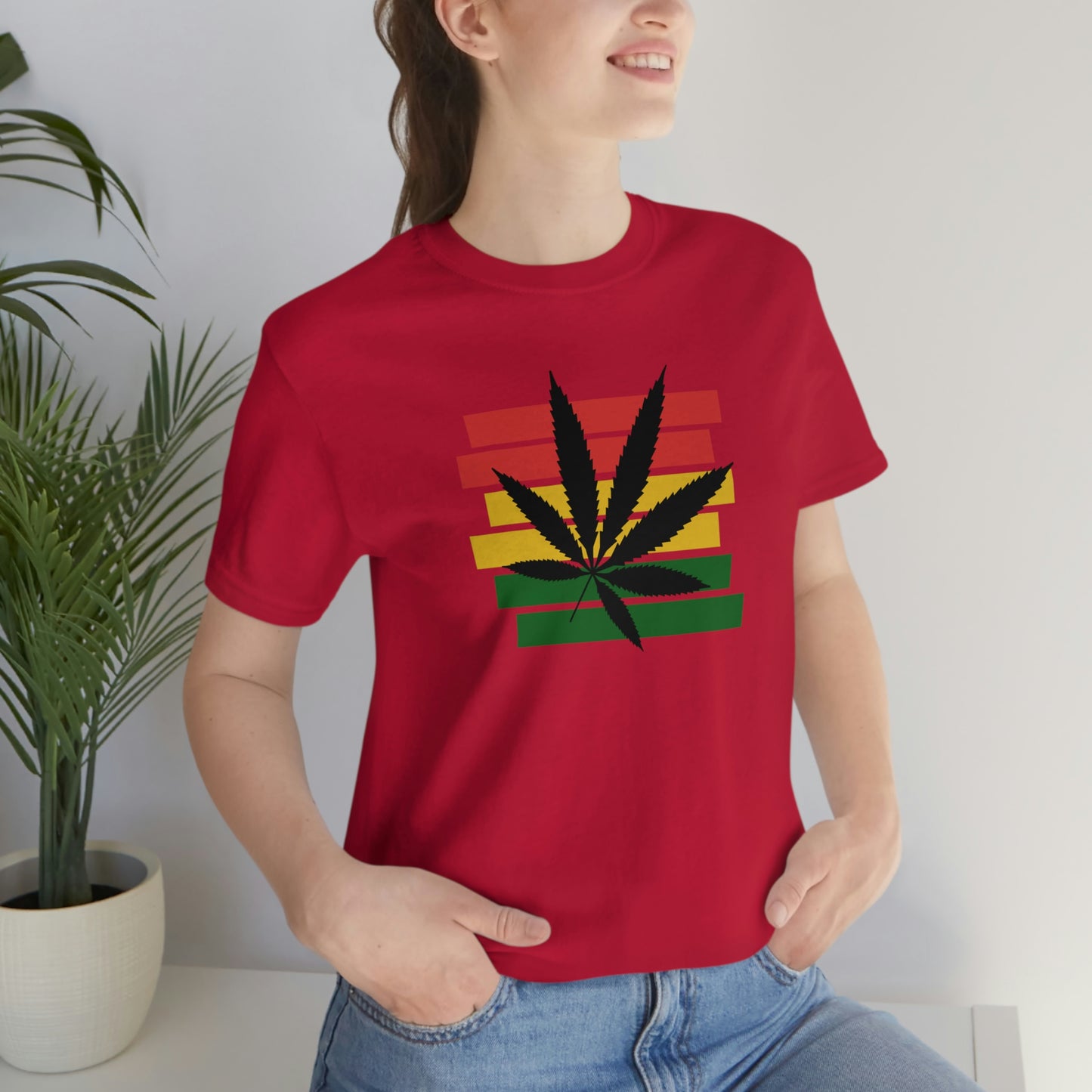 Pot Leaf With Classic Colors, Yellow, Green, Yellow, Unisex Jersey Short Sleeve Tee