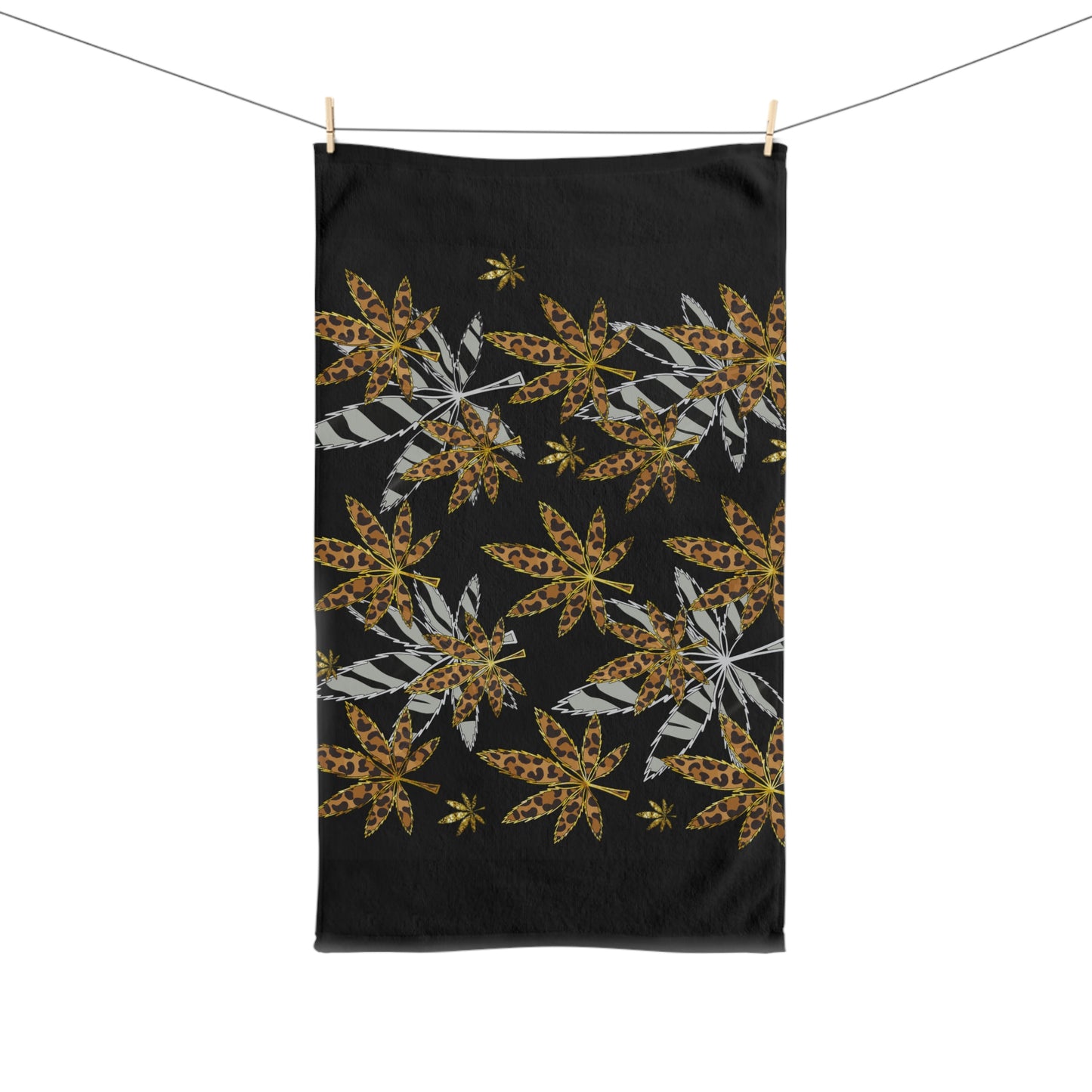 Gold And Zebra Marijuana Pot Weed Leaf 420 Marijuana Leaf Hand Towel