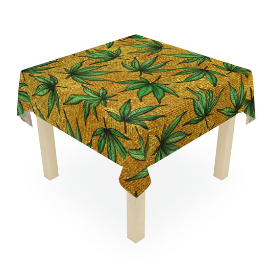 Gold And Green Marijuana Pot Weed Leaf With Gold Background 420 Tablecloth