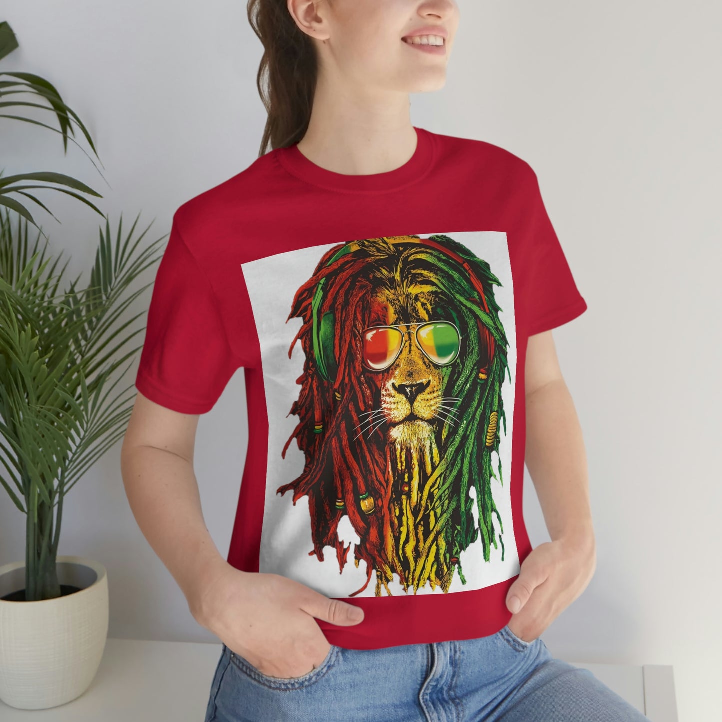 Reggae Lion With Dread locks, Unisex Jersey Short Sleeve Tee