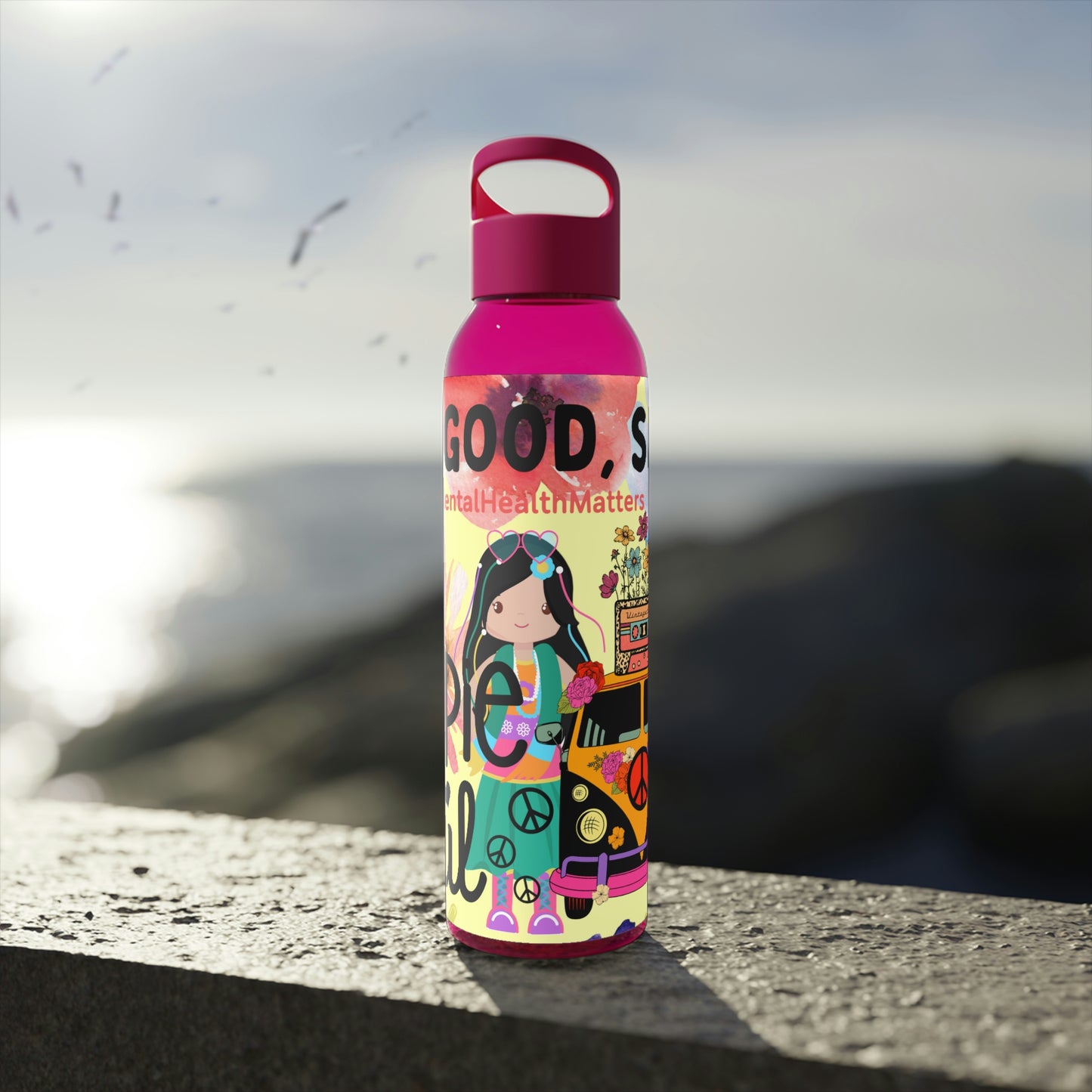 You Good Sis ? Mental Health Awareness Hippie Chic , Yellow Background Sky Water Bottle