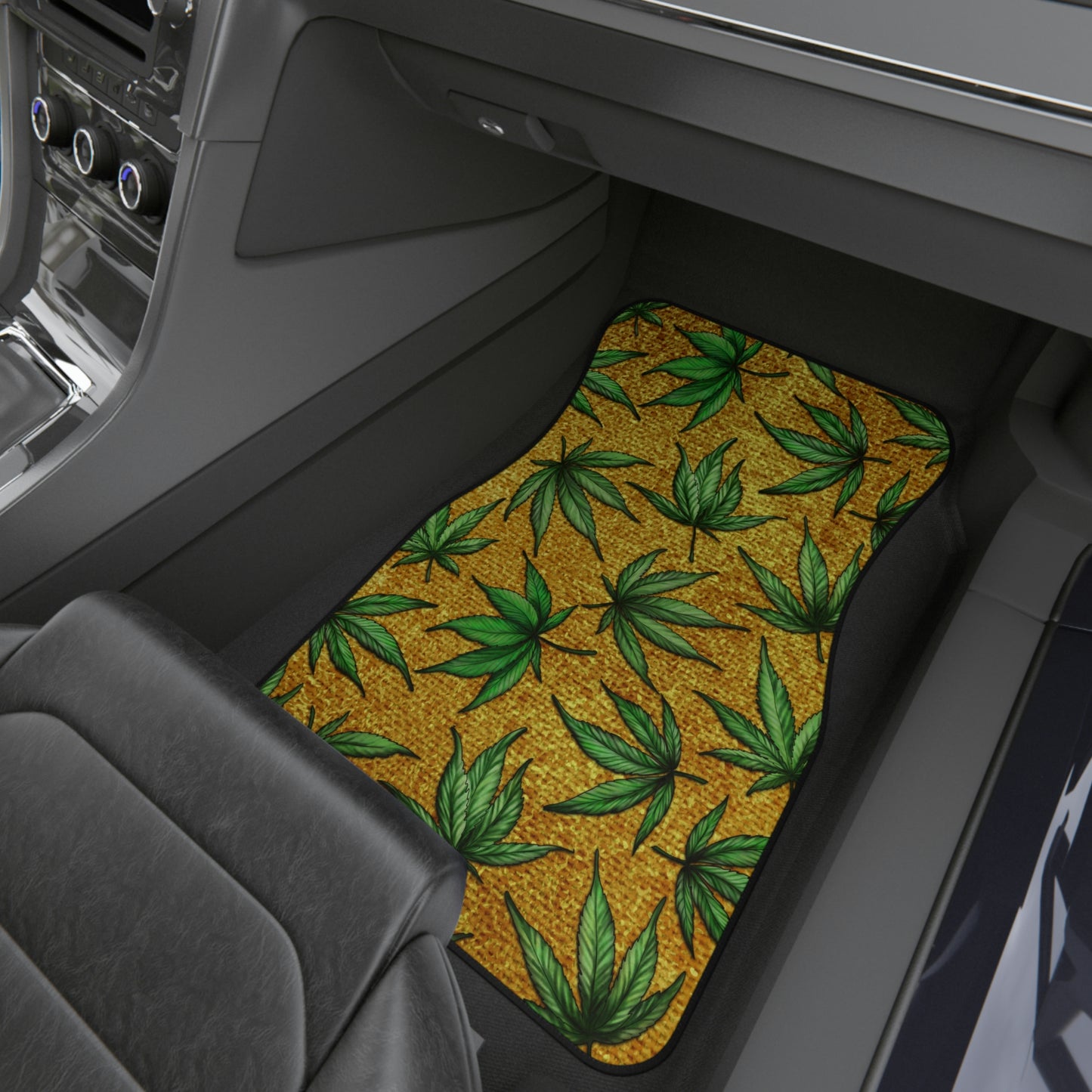 Gold And Green Marijuana Pot Weed Leaf With Gold Background 420 Car Mats (Set of 4)