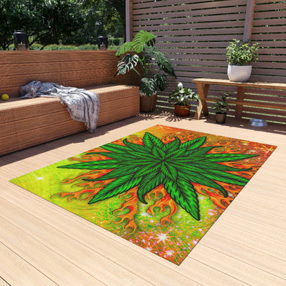 Pot Leaf Collage With Yellow Orange Background With Marijuana Pot Weed 420 Outdoor Rug