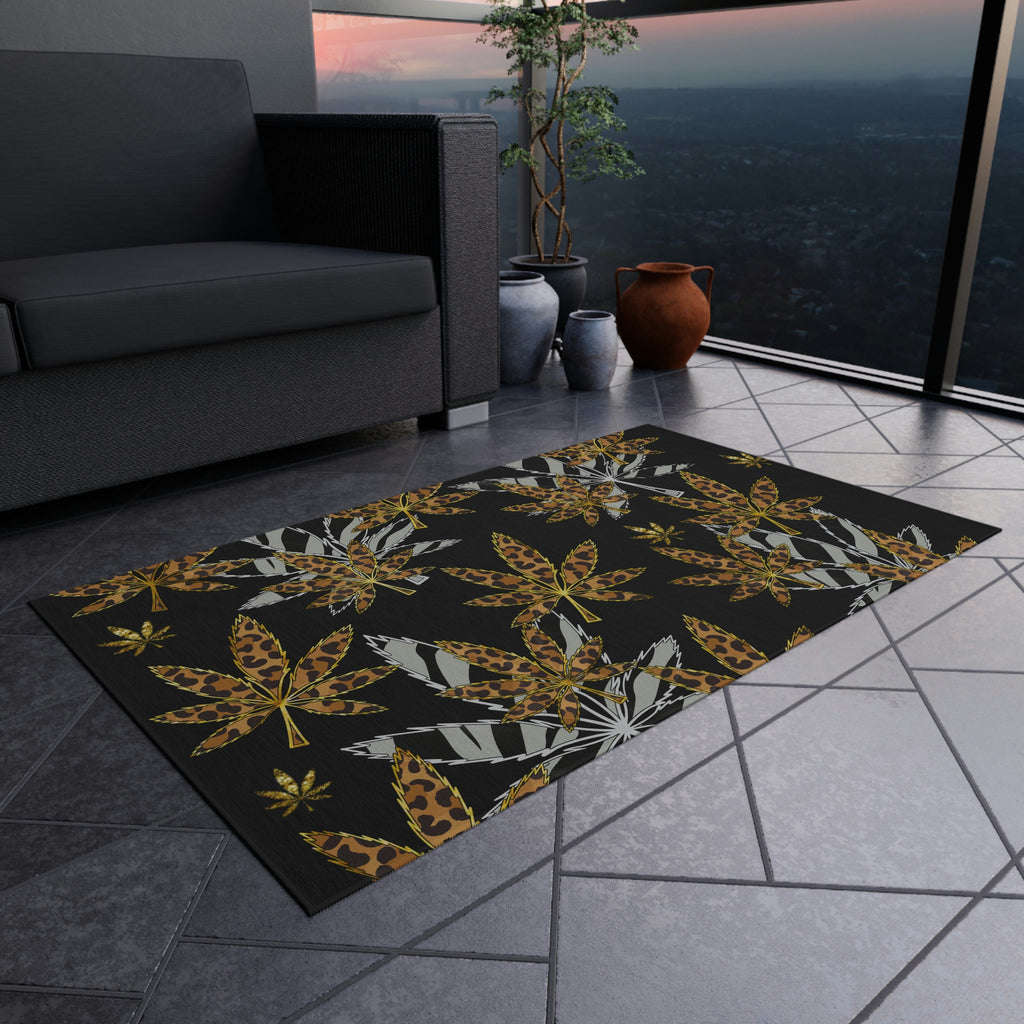 Gold And Zebra Marijuana Pot Weed Leaf 420 Marijuana Leaf Outdoor Rug