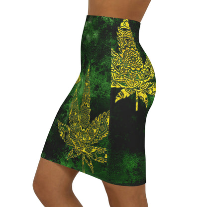 Gorgeous Designed Gold Leaf With multigreen Background Marijuana Pot Weed 420 Women's Mini Skirt (AOP)