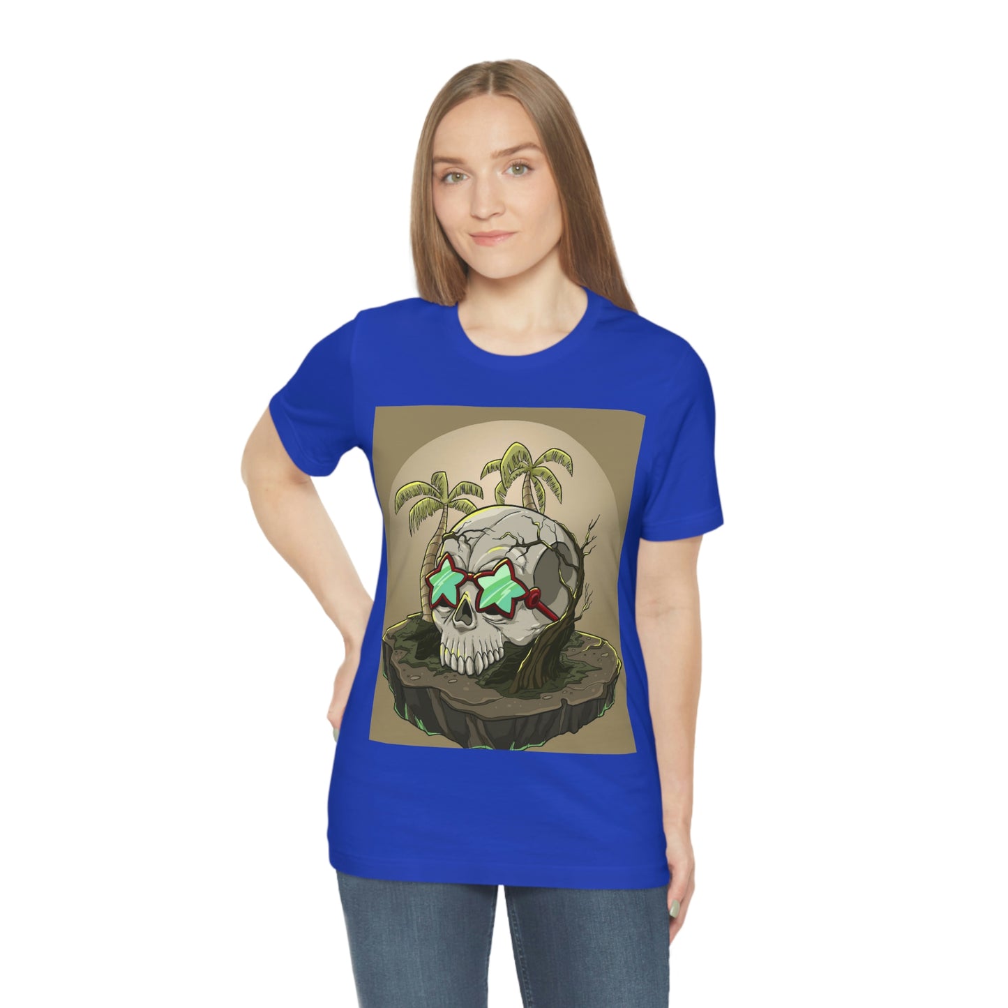 Tropical Island & Skull, Unisex Jersey Short Sleeve Tee