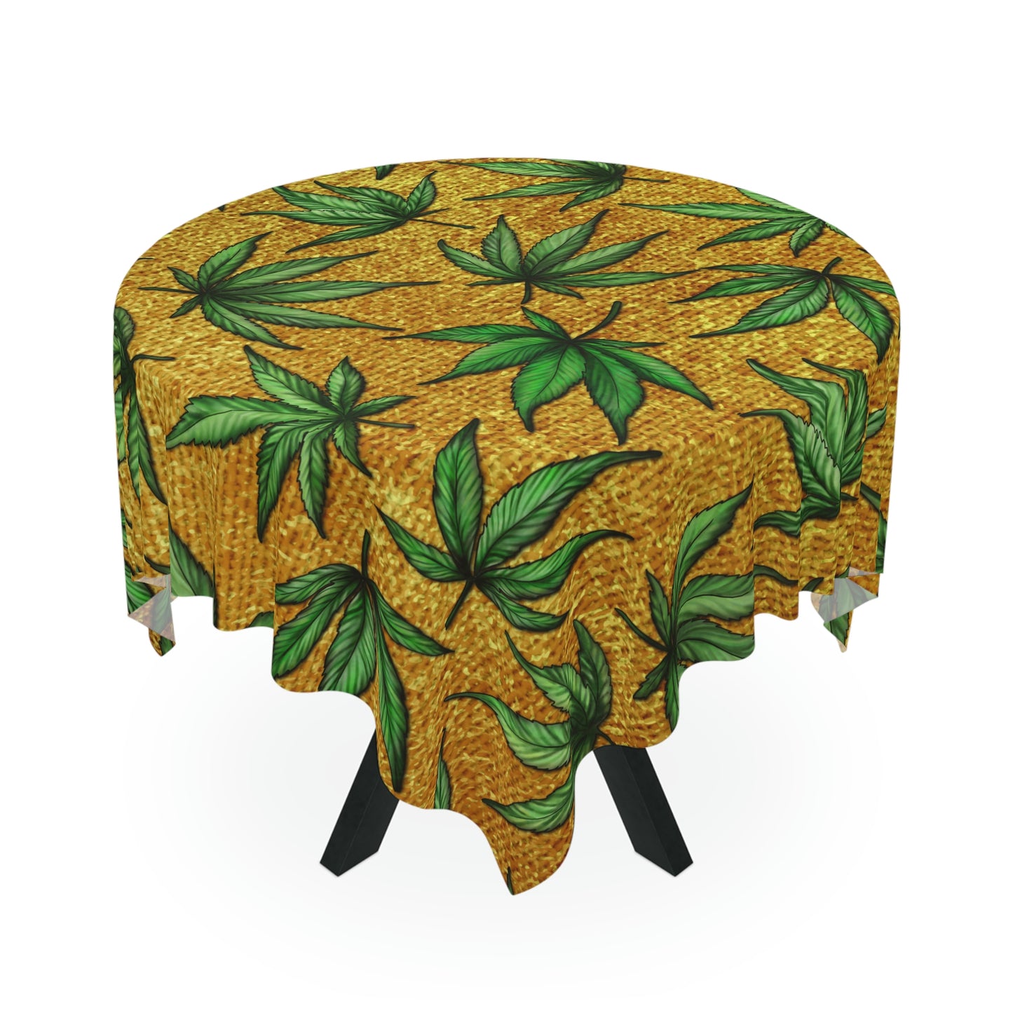 Gold And Green Marijuana Pot Weed Leaf With Gold Background 420 Tablecloth