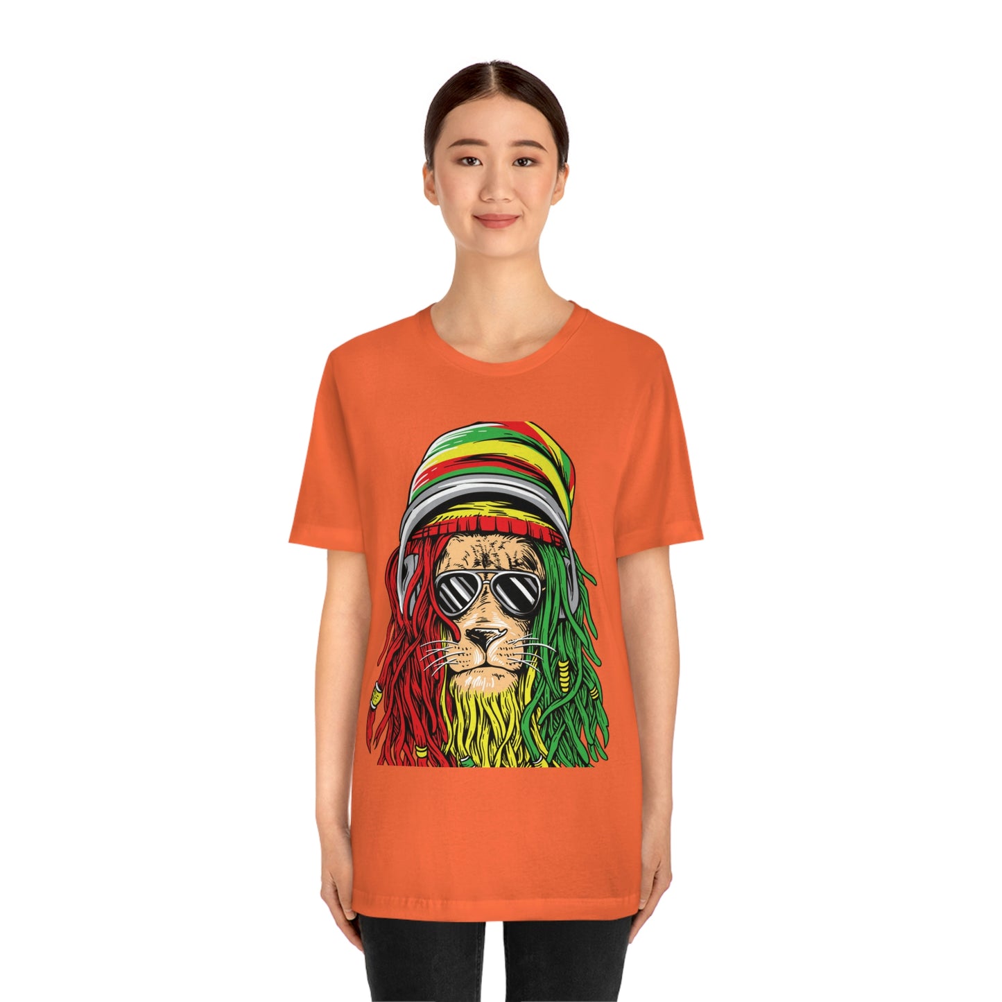 Reggae Lion With Dread locks with Hat, Unisex Jersey Short Sleeve Tee