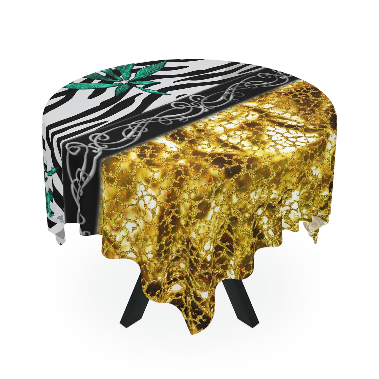 Gold And Zebra White And Black Marijuana Pot Weed Leaf 420 Weed Pot Marijuana Leaf Tablecloth